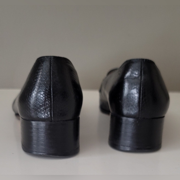 Salvatore Ferragamo Black Leather Heeled Loafers with Gold Hardware - Picture 8 of 11